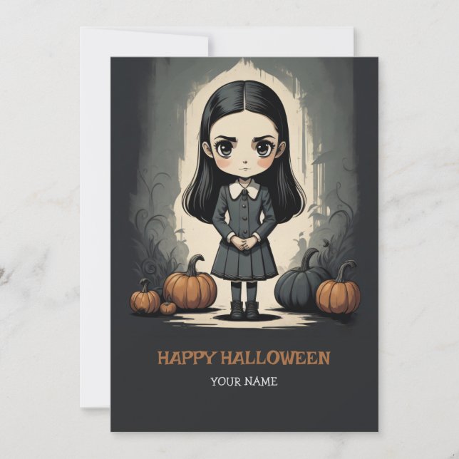carte de vacances plate Halloween fille (Devant)