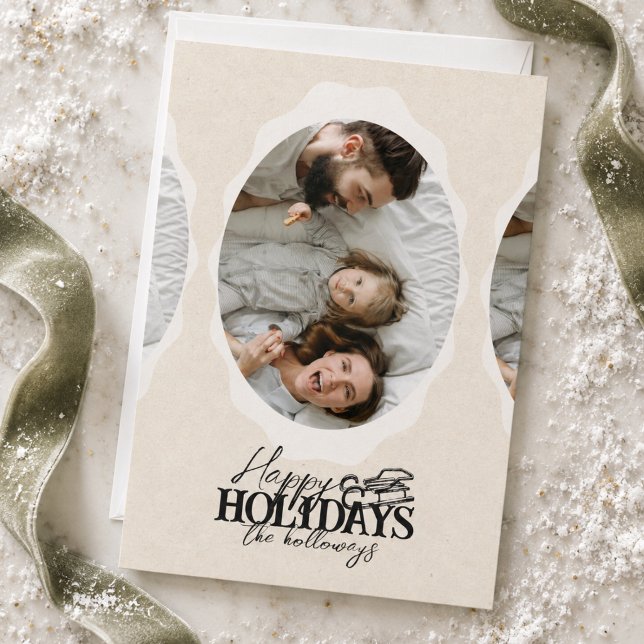 Carte de vacances plate ovale avec écriture élégan (Elegant Script Oval Photo Flat Holiday Card
)