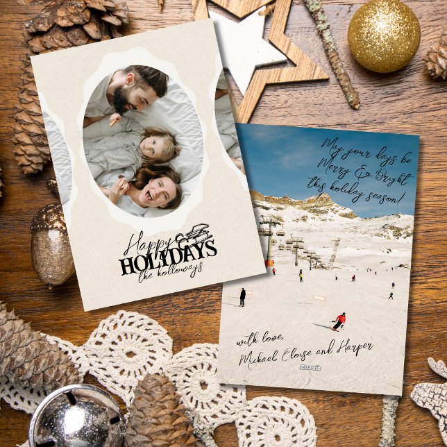 Carte de vacances plate ovale avec écriture élégan (Celebrate the season with timeless style using this elegant photo holiday card. )