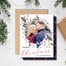 Carte de vacances plate photo à carreaux rouge et 