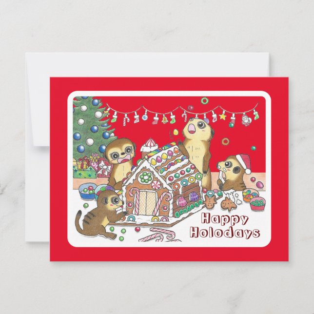 Carte de vacances plate rouge avec de mignons suri (Devant)