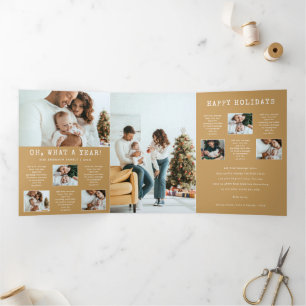 Carte de vacances pliable en or avec photo