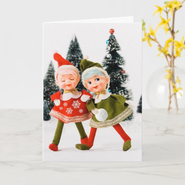 Carte de vacances pliante, Joyeux elfe de Noël (Fleur jaune)