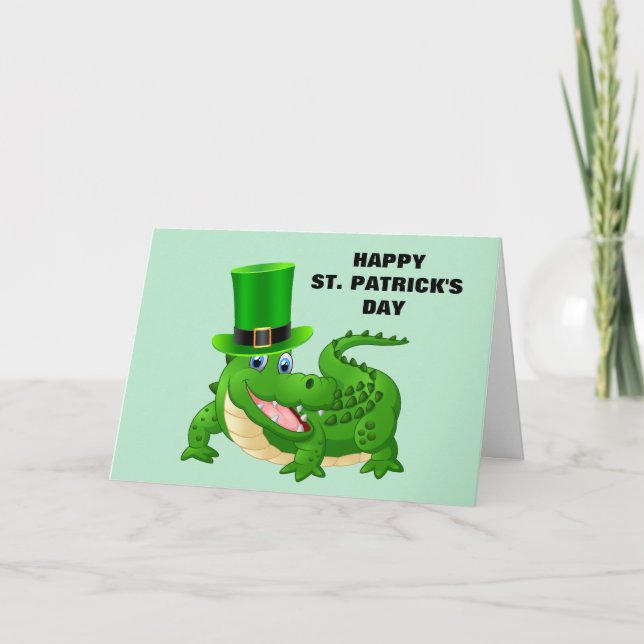 Carte de vacances pliée alligator Saint-Patrick (Devant)