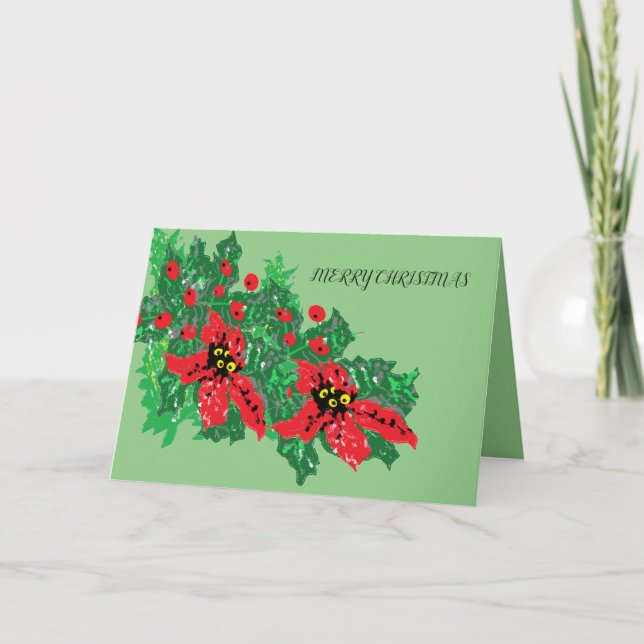 Carte de vacances pliée Arbre de Noël Poinsettia (Devant)