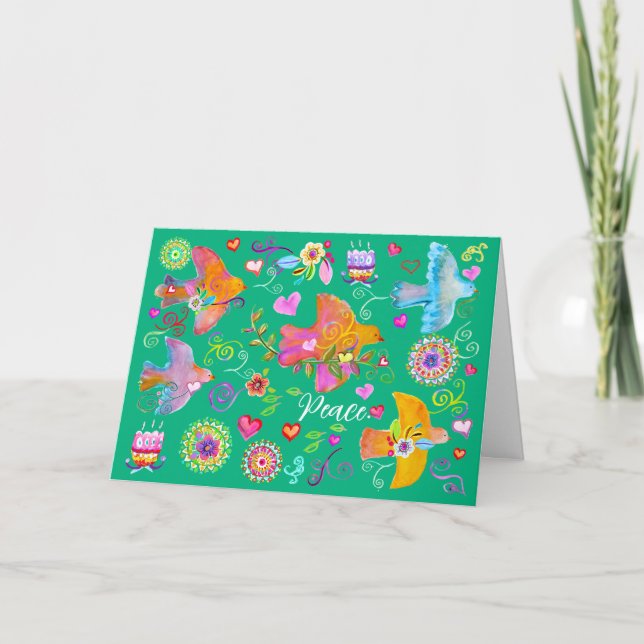 Carte de vacances pliée avec colombes de la paix e (Devant)