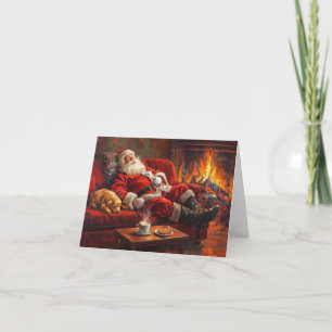 Carte de vacances pliée avec le Père Noël au repos