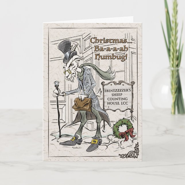 Carte de vacances pliée Baa-aa Humbug Punny Xmas (Devant)