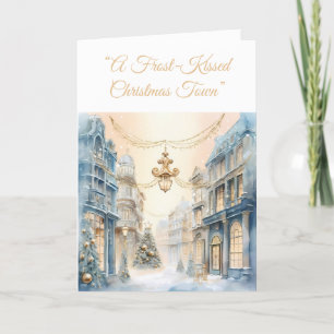 Carte de vacances pliée - Bleu et or Xmas Elegance