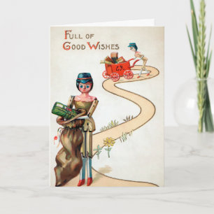 Carte de vacances pliée en bois vintage représenta
