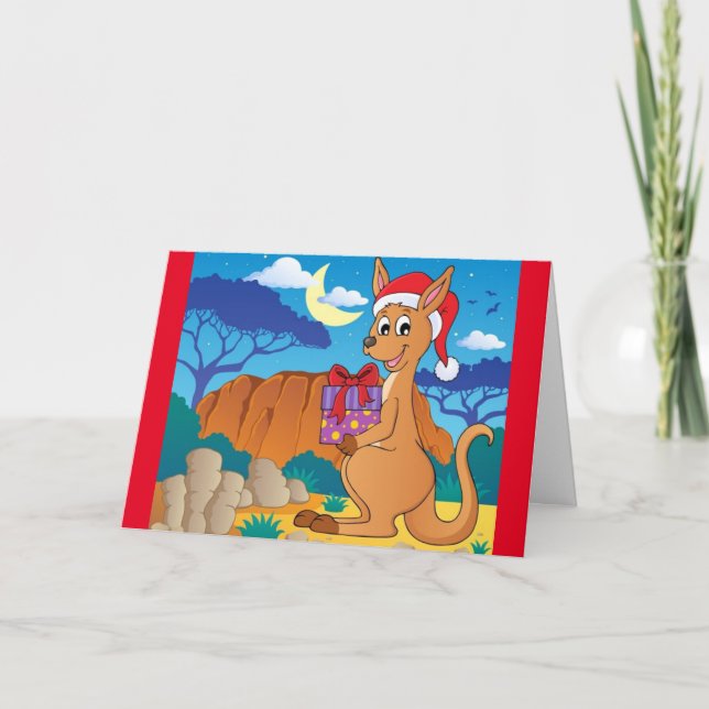 Carte de vacances pliée Kangaroo de Noël mignonne (Devant)