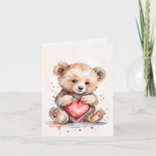 Carte de vacances pliée Ourson de la Saint-Valenti (Devant)