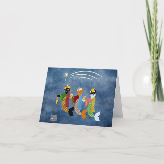 Carte de vacances pliée Trois sages Mermaid Cat (Devant)