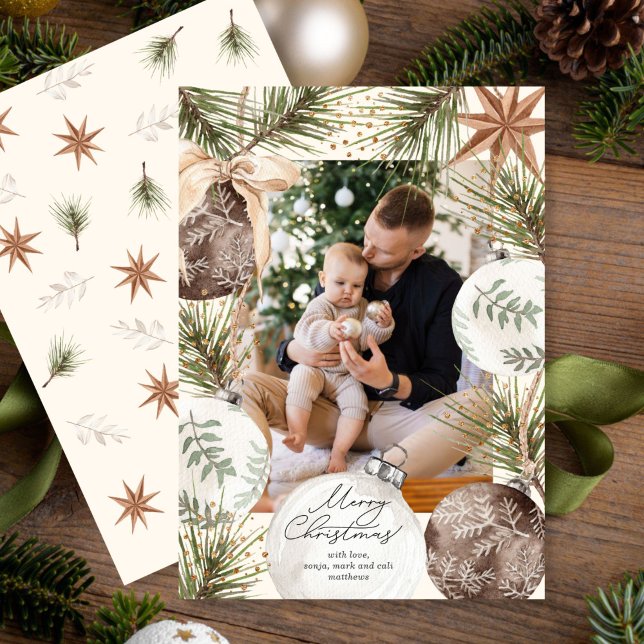 Carte de vacances pour Motif arrière photo (Your favorite photo surrounded by ornaments and firs.)
