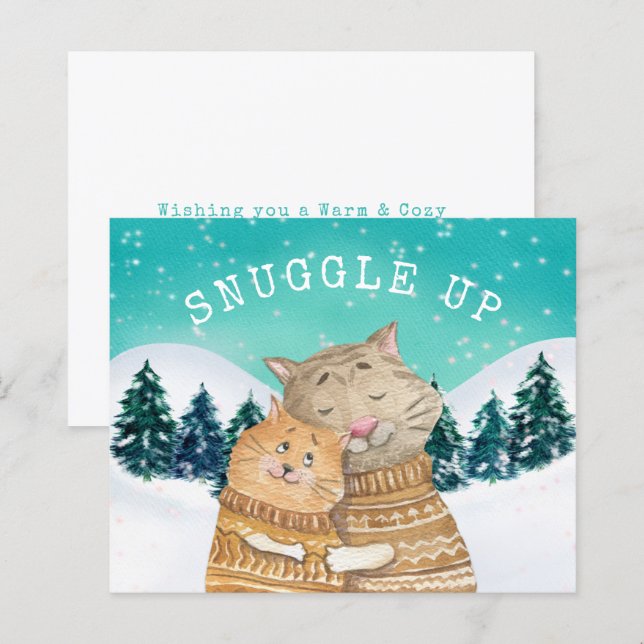 Carte de vacances pour neige serrée sur les chats  (Devant / Derrière)