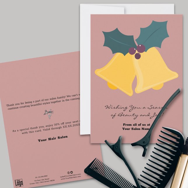 Carte de vacances pour Noël simple Bells & Bay Feu (Simple Christmas Bells & Bay Leaves Holiday Card)