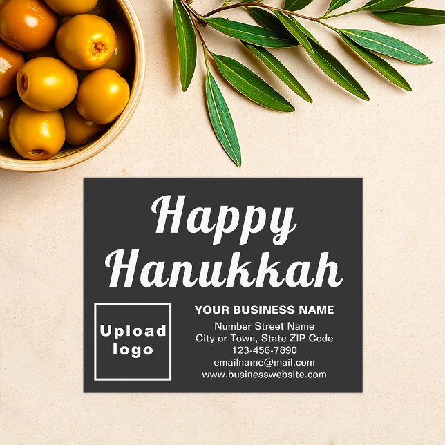 Carte de vacances pour petits appartements noirs H (Business brand with Hanukkah greeting on black flat holiday card)
