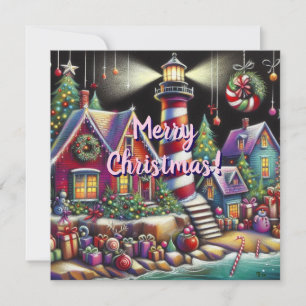 Carte de vacances pour phare de Noël Whimsical
