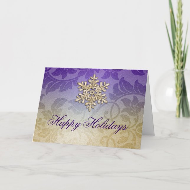 Carte de vacances Purple et Gold Shimmer Damask (Devant)