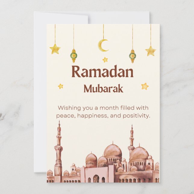 Carte de vacances Ramadan Moubarak illustrée en be (Devant)