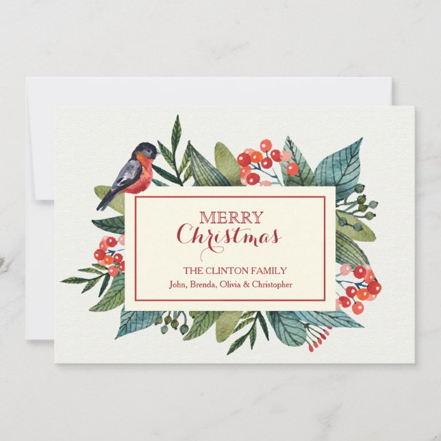 Carte de vacances Red Bird and Berries (Devant)
