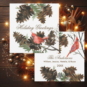 Carte de vacances Red Cardinal Pine Cones
