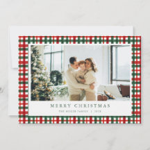 Carte de vacances Red Green Christmas Plaid Photo