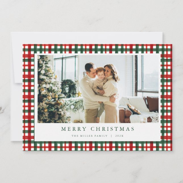 Carte de vacances Red Green Christmas Plaid Photo (Devant)