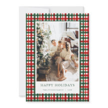 Carte de vacances Red Green Christmas Plaid Photo