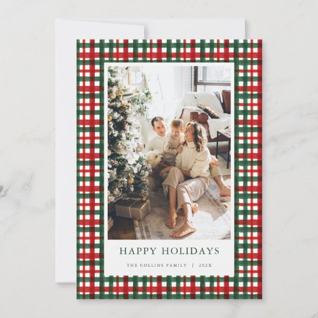 Carte de vacances Red Green Christmas Plaid Photo (Devant)