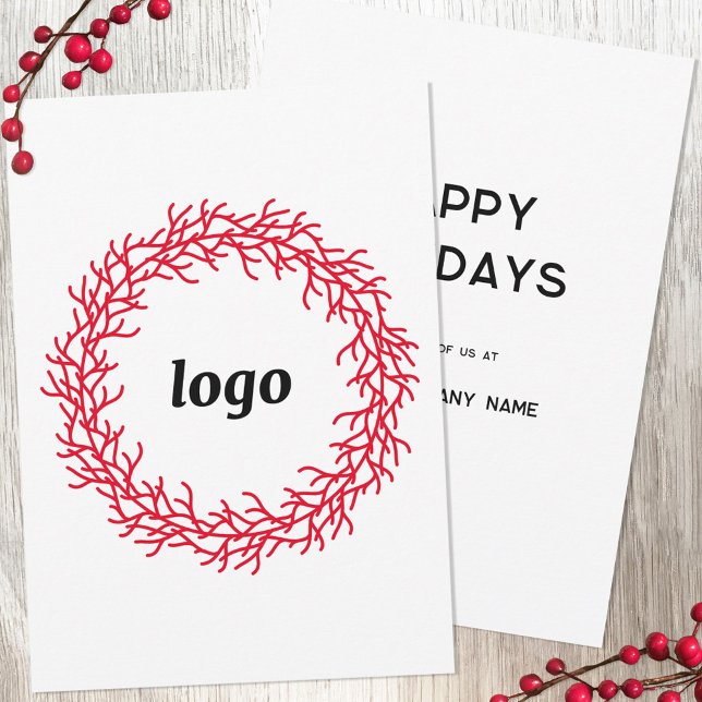 Carte de vacances Red Wreath (Logo wreath business promotional holiday card)