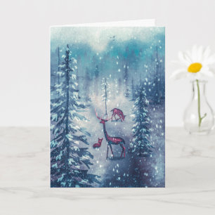 Carte de vacances Reindeer vintage et Arbres de No