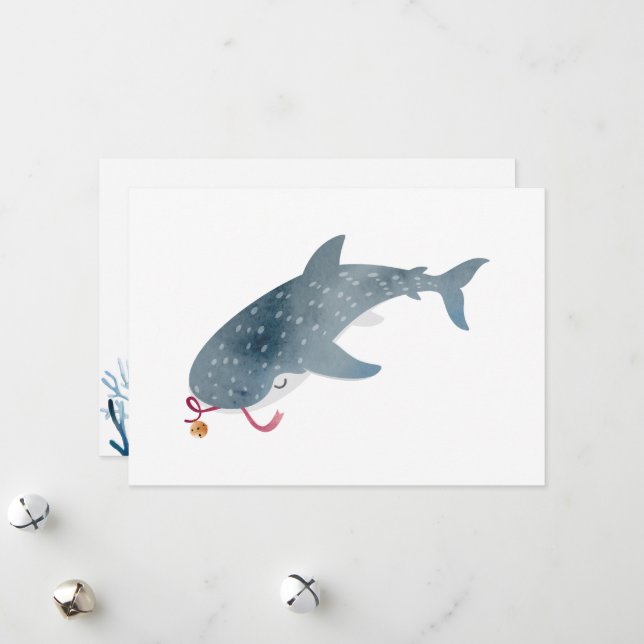 Carte de vacances requin baleine aquarelle (Devant/Arrière en situation)
