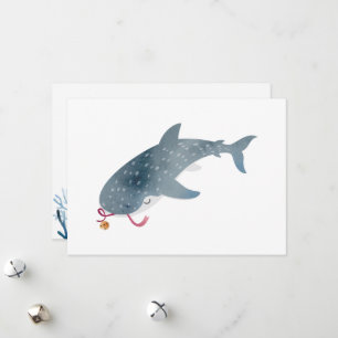 Carte de vacances requin baleine aquarelle