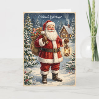Carte de vacances rétro vintage Père Noël