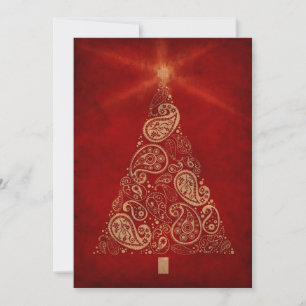 Carte de vacances rouge avec arbre de Noël Paisley