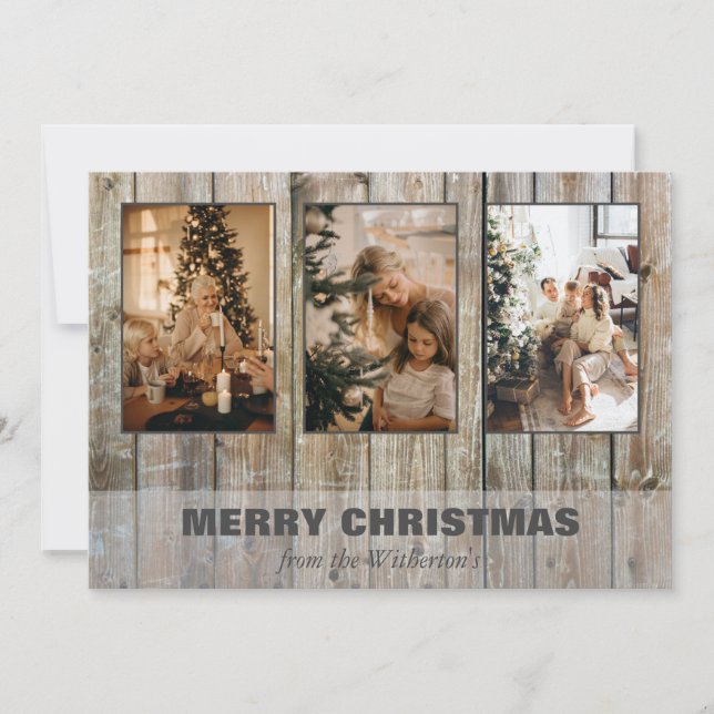 Carte de vacances Rustic Christmas Three Photo Col (Devant)