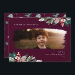 Carte de vacances Rustic Winter Berry Green<br><div class="desc">Eau rustique baies d'hiver et verdure,  carte de vacances photo. Caractéristiques,  cadre de masque photo de brosse moderne,  coordination des arrière - plans de couleur violet et soutien motif correspondant.</div>