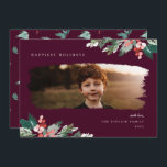 Carte de vacances Rustic Winter Berry Green<br><div class="desc">Eau rustique baies d'hiver et verdure,  carte de vacances photo. Caractéristiques,  cadre de masque photo de brosse moderne,  coordination des arrière - plans de couleur violet et soutien motif correspondant.</div>