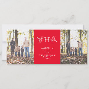 Carte de vacances rustique rouge avec monogramme e