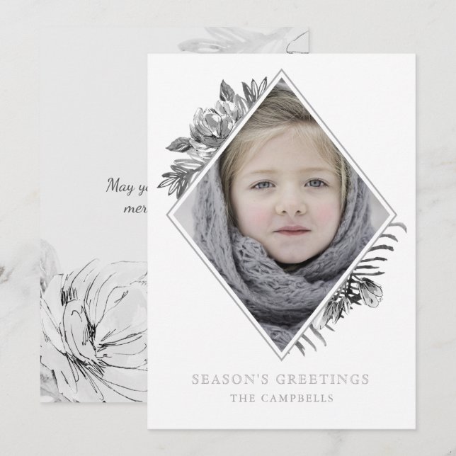 Carte de vacances Silver Grey Botanical Elegant Ph (Devant / Derrière)