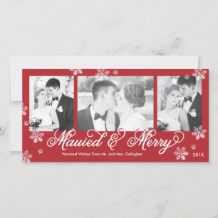 Carte de vacances Snowflake Mauied & Joyeux 3 Phot