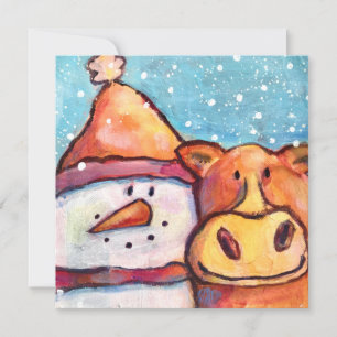 Carte de vacances Snowman et Cow Flat