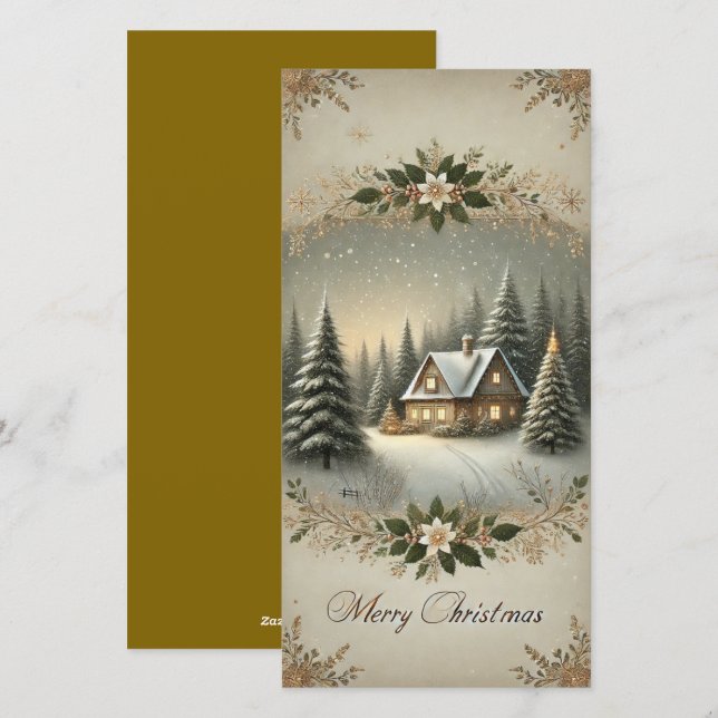 Carte de vacances Snowy Cabine Noël Serenity Appar (Devant / Derrière)