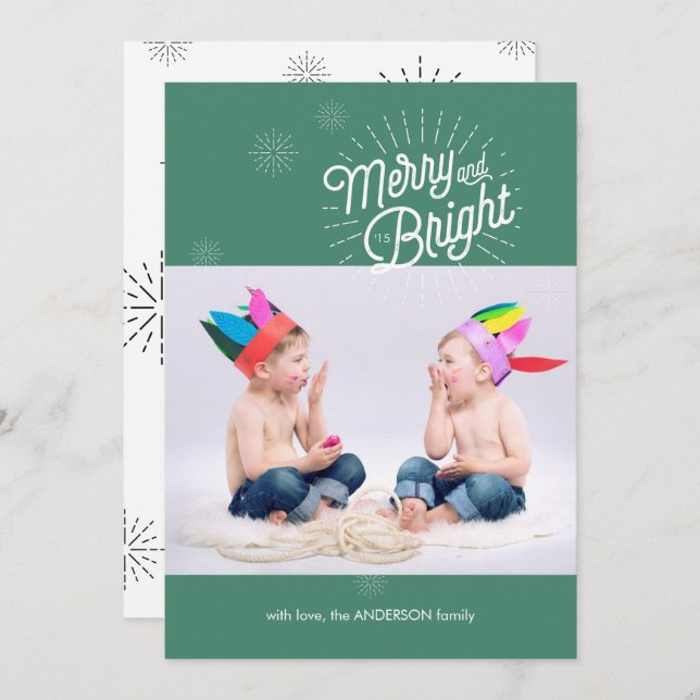 Carte de vacances Starburst 1 Photo en vert (Devant / Derrière)