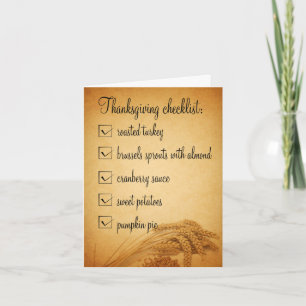 Carte de vacances Thanksgiving Wheat Food Checklis