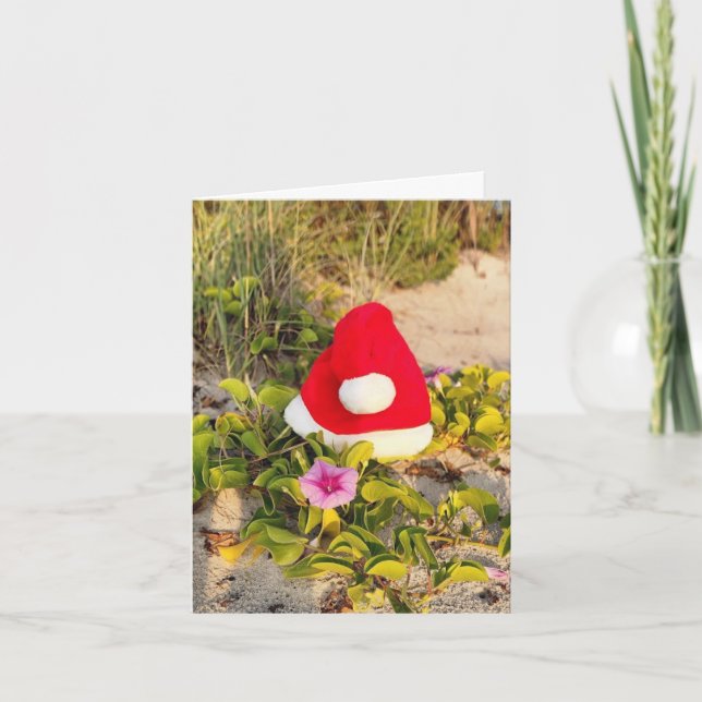 Carte de vacances thème plage pliée avec chapeau d (Devant)