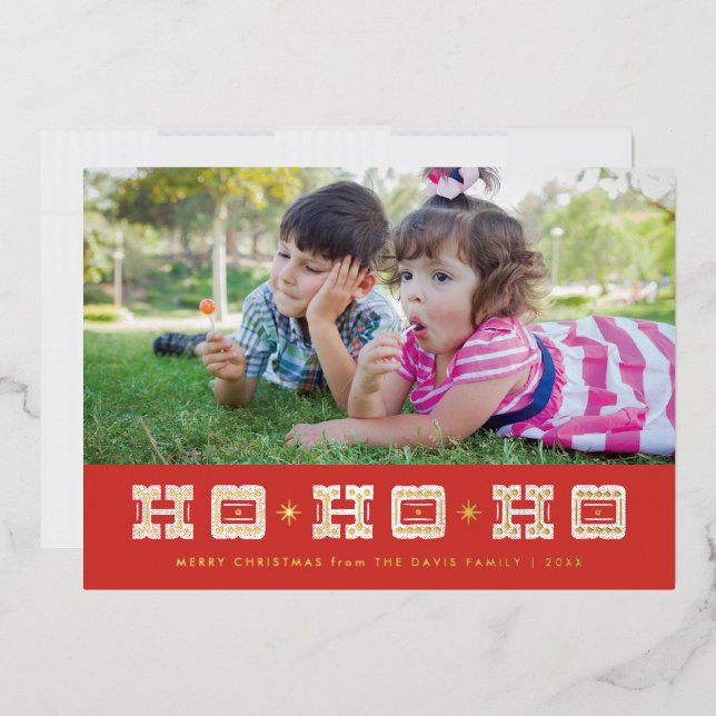 Carte de vacances typographique Ho Ho Ho - Rouge (Enveloppe)