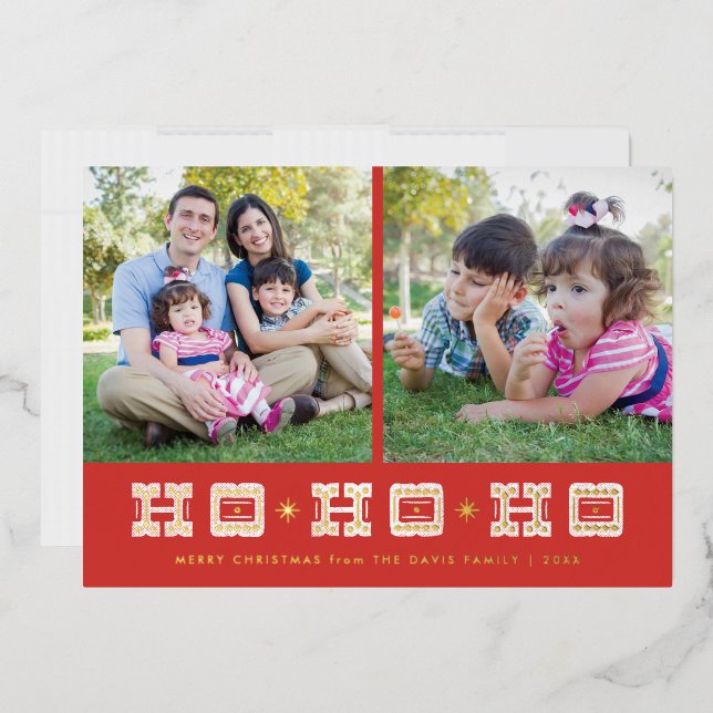 Carte de vacances typographique Ho Ho Ho - Rouge (Enveloppe)