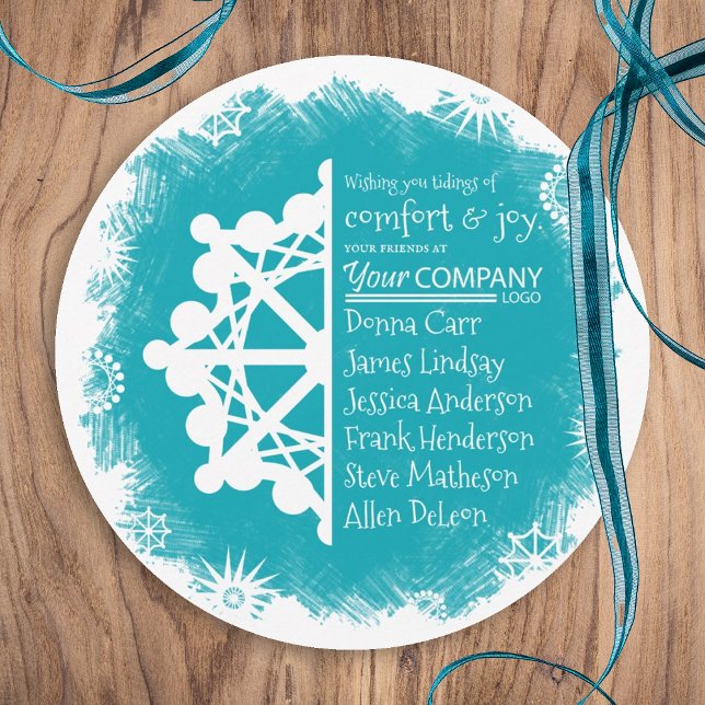 Carte de vacances unique Turquoise, Rouge, Blanc (turquoise cyan company holiday card white snowflake winter snow light aqua christmas business logo)